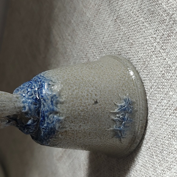 Rowe Pottery Works Blue And Gray Salt Glaze Christmas Bell With Bear 1992 RARE - Picture 9 of 11